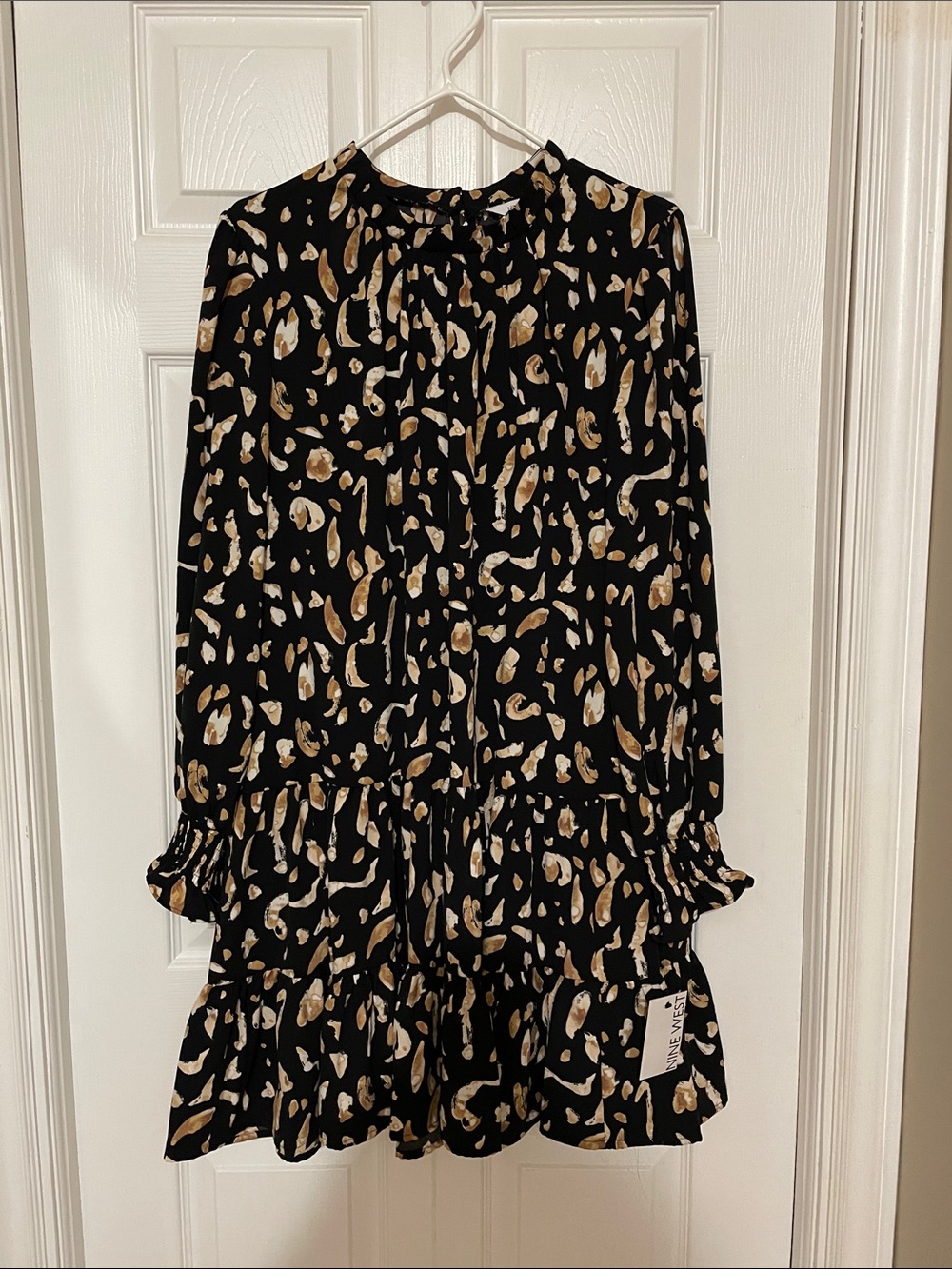 Nine West Black Dress with Tan and Cream Animal Spots